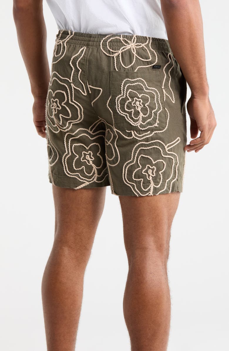 PacSun Olive Cotton & Linen Embroidered Shorts, Alternate, color, Olive
