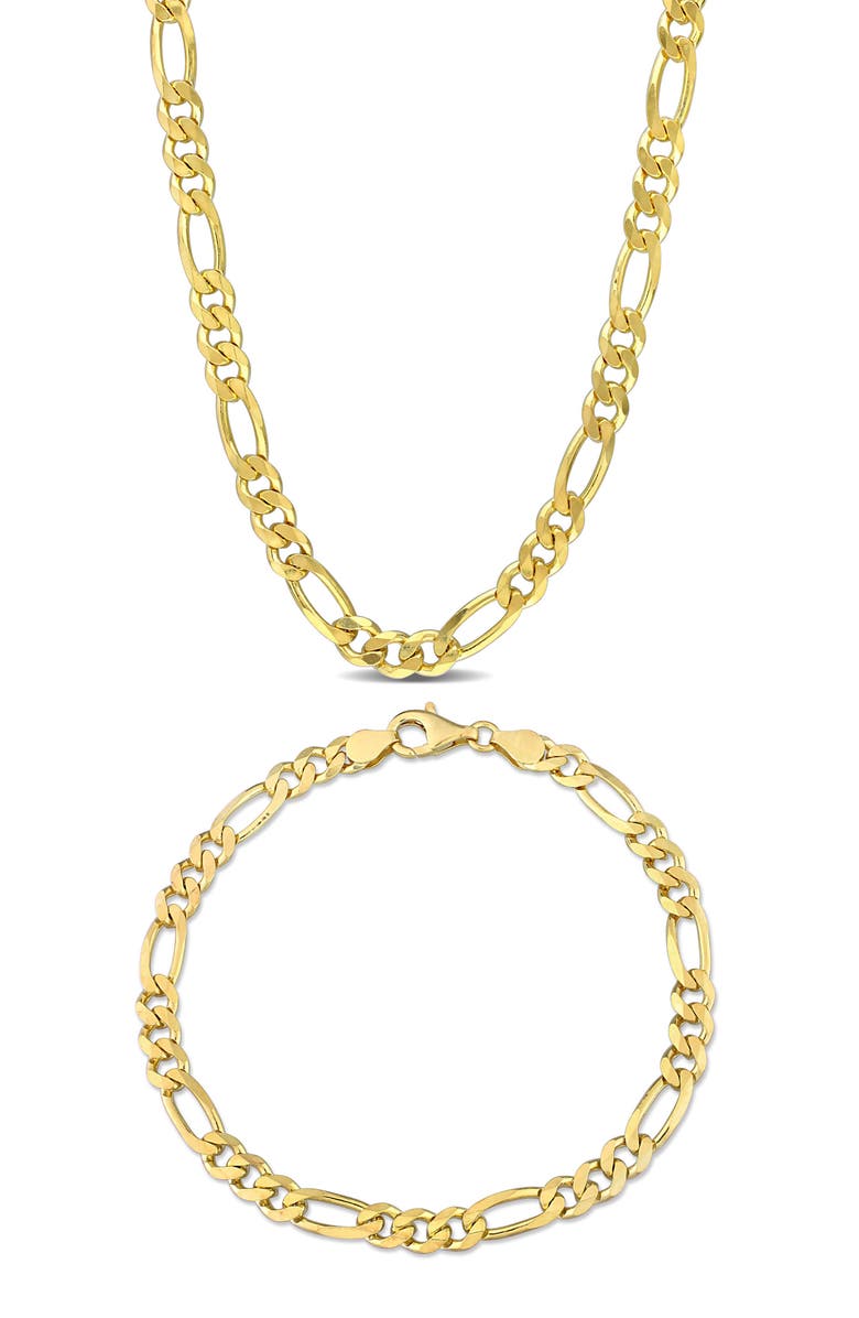 DELMAR Men's Figaro Chain Necklace & Bracelet Set, Main, color, Yellow Gold