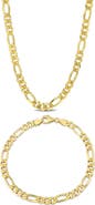 DELMAR Men's Figaro Chain Necklace & Bracelet Set