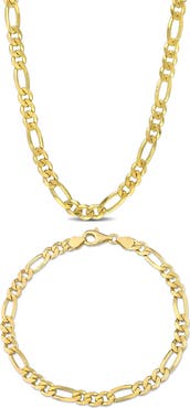 DELMAR Men's Figaro Chain Necklace & Bracelet Set