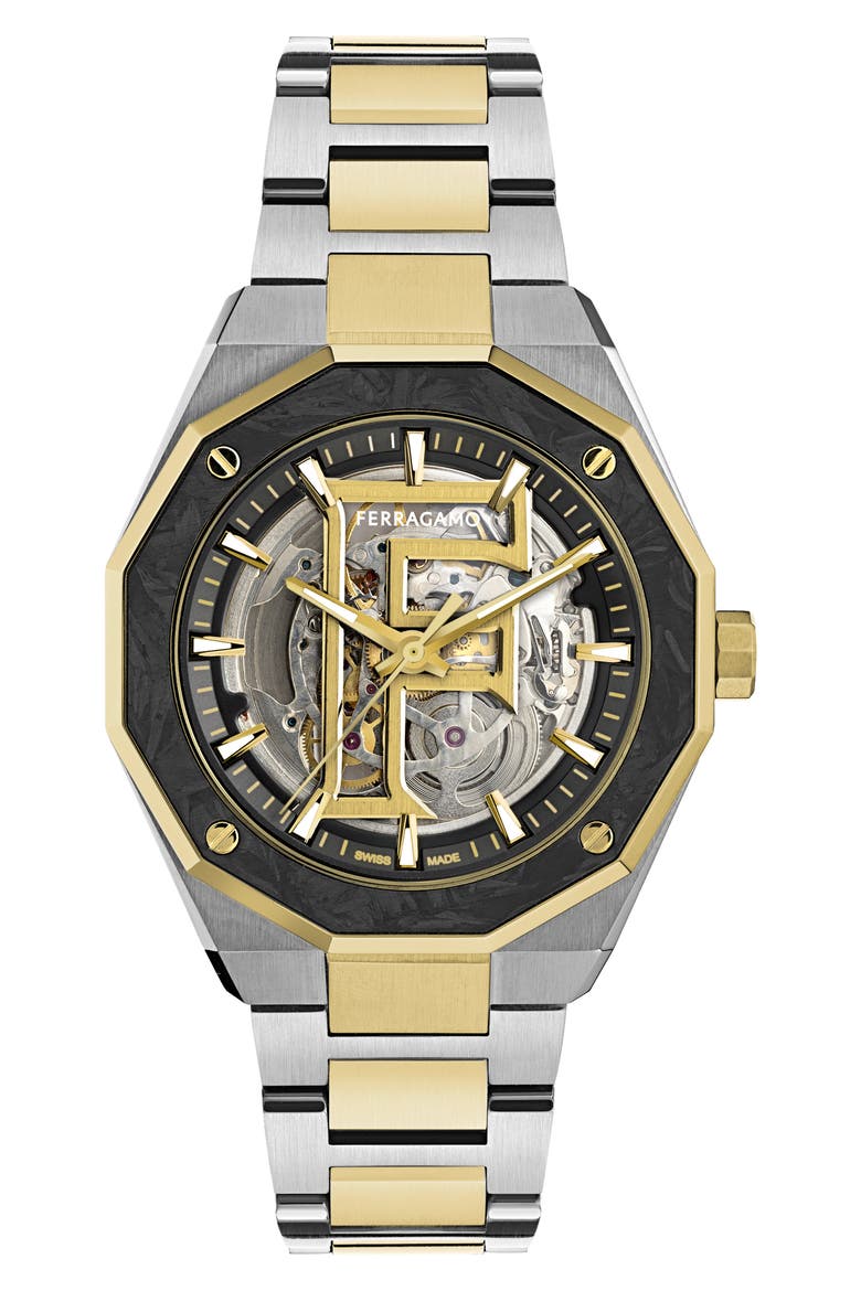 Edge Skeleton Automatic Bracelet Watch, 42mm, Main, color, TWO TONE