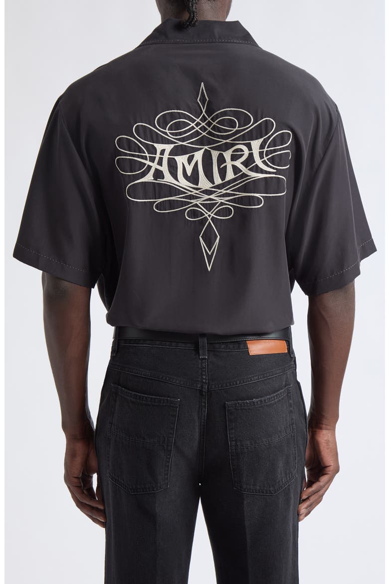 Oversize Lasso Embroidered Camp Shirt, Alternate, color, BLACK