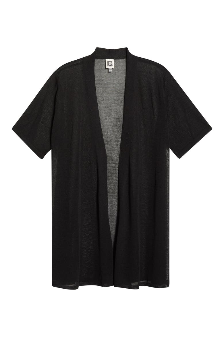 Semisheer Short Sleeve Cardigan, Alternate, color, ANNE BLACK