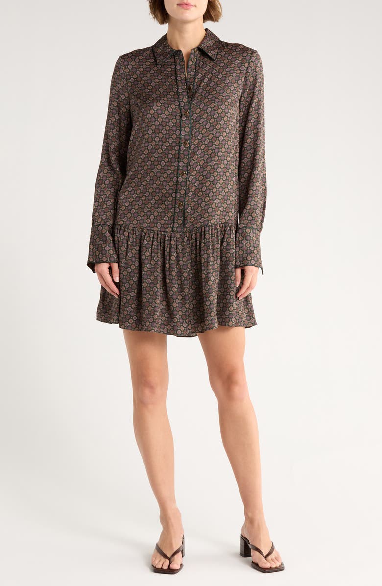 Veronica Beard Alexandra Long Sleeve Silk Blend Shirtdress, Main, color, Pine Multi