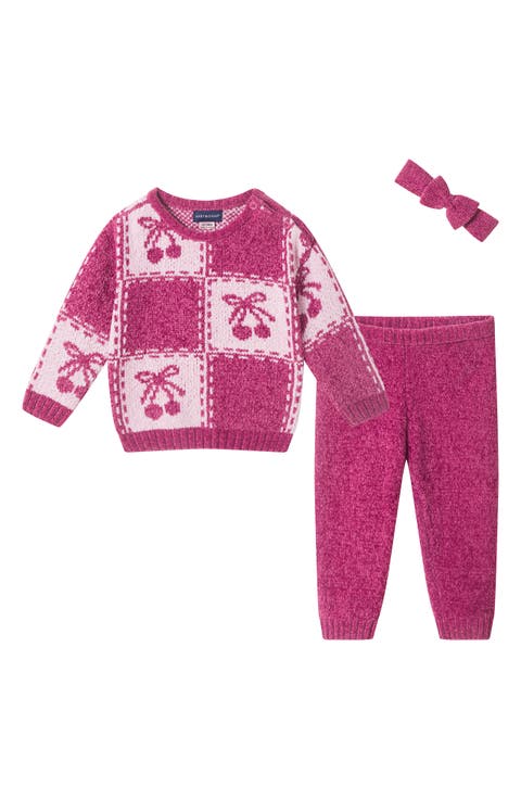 Cherry Chenille Sweater, Pants & Headband Set