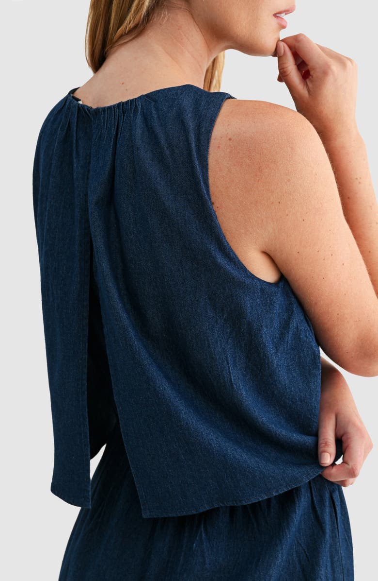 Mila Mae Sleeveless Popover Denim Jumpsuit, Alternate, color, Dark Denim