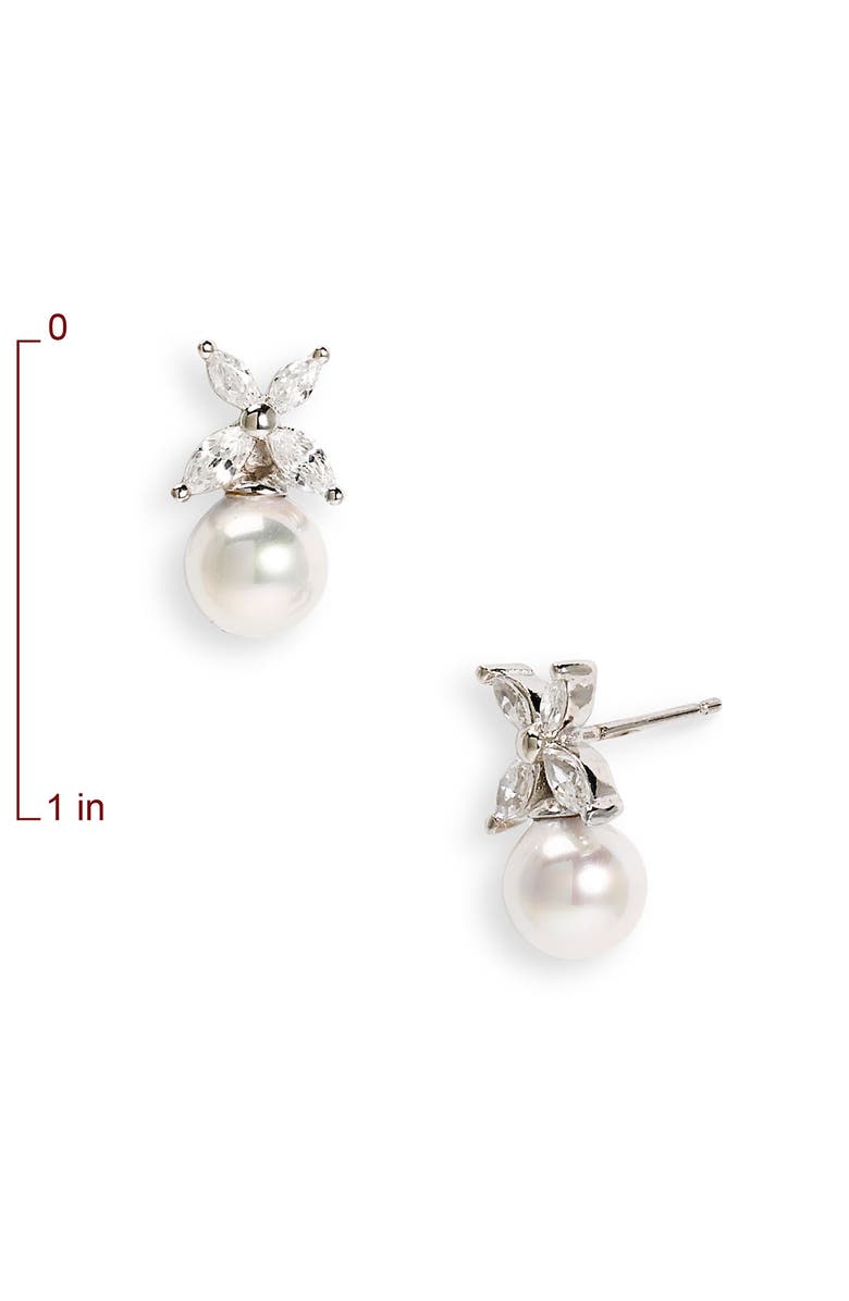 Majorica 8mm Pearl & Cubic Zirconia Flower Earrings, Alternate, color, 