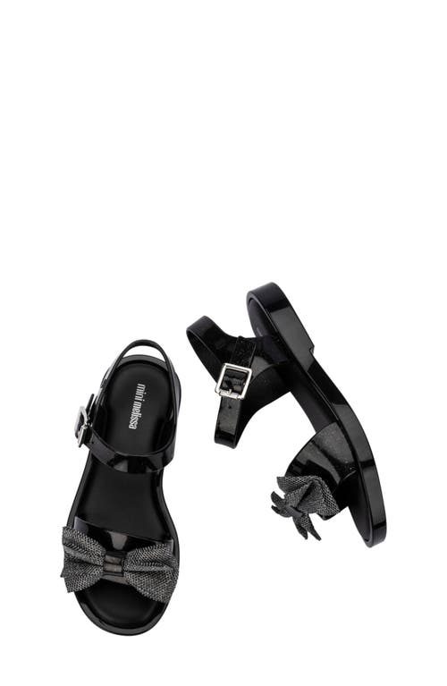 Mini Melissa Girls Black Glitter Bow Jelly Sandals In Glitter Black