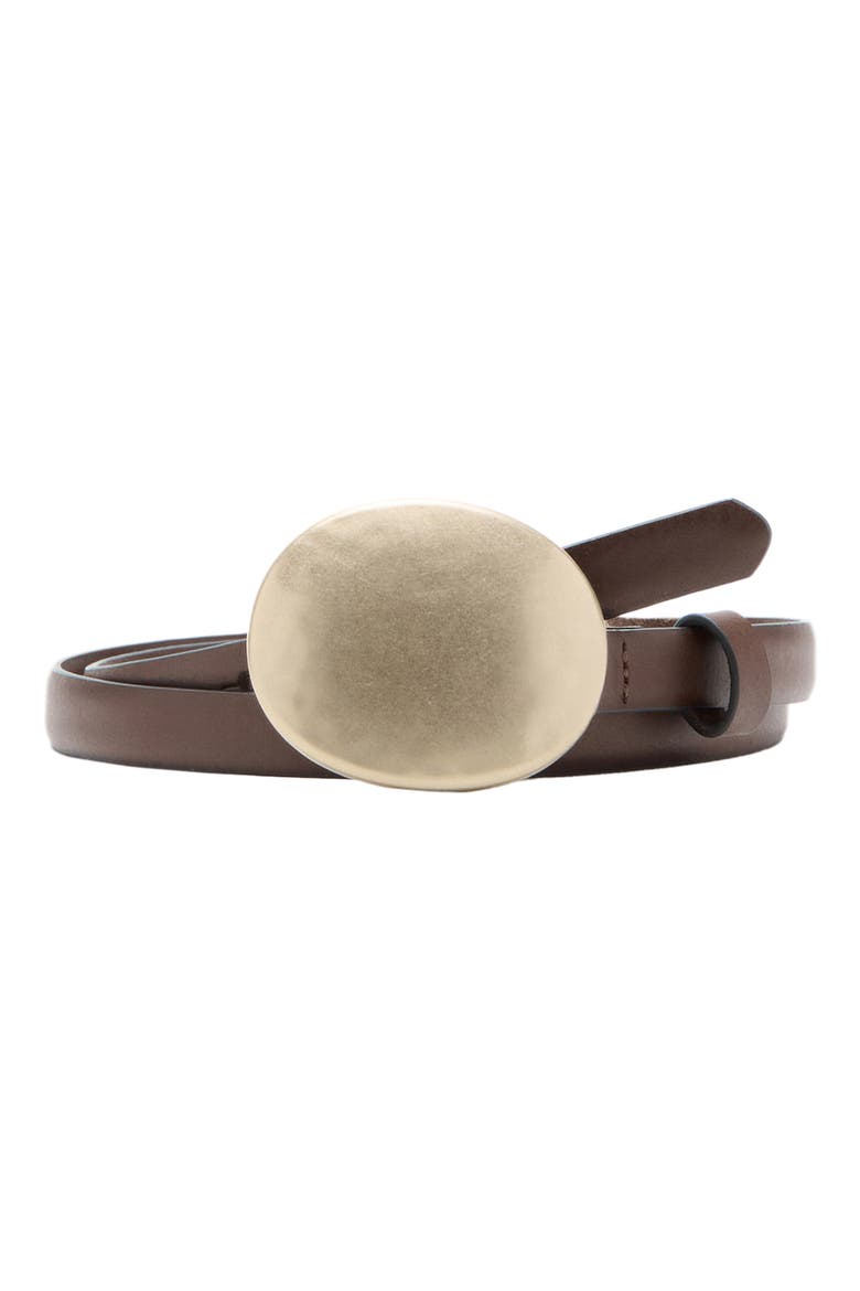 Rounded Buckle Leather Belt, Main, color, CHOCOLATE