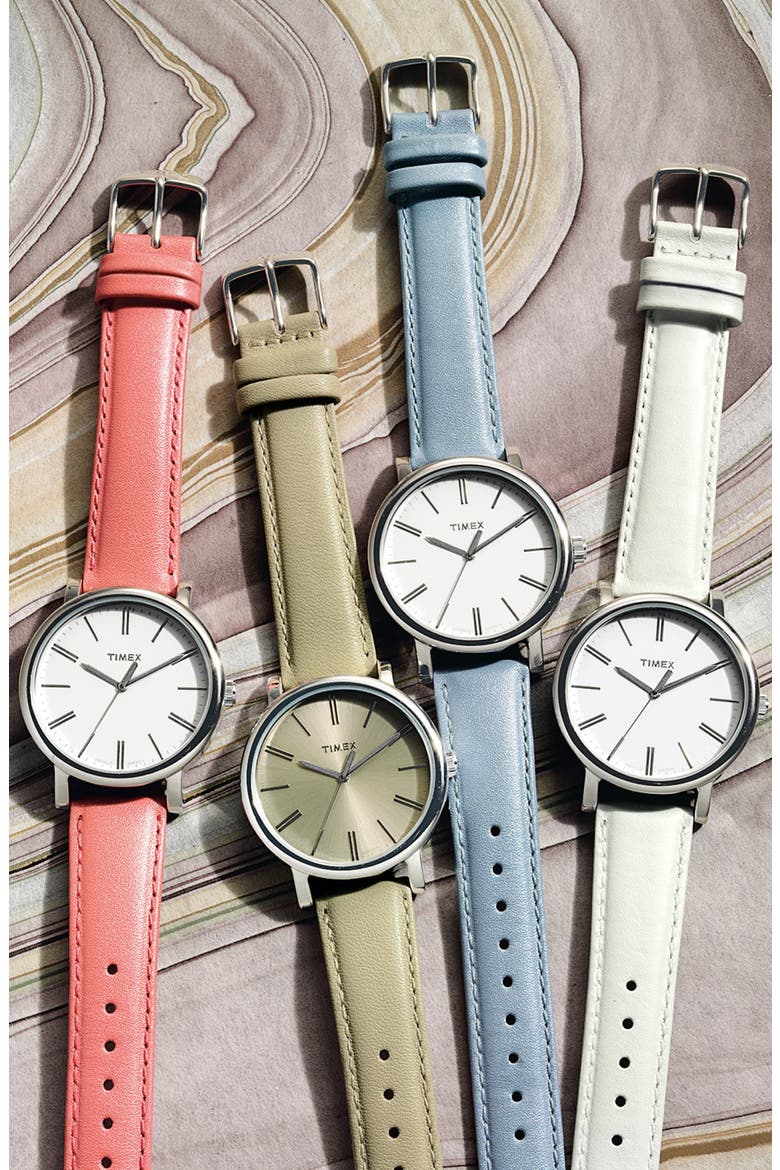 Round Leather Strap Watch, 38mm, Alternate, color, TAN