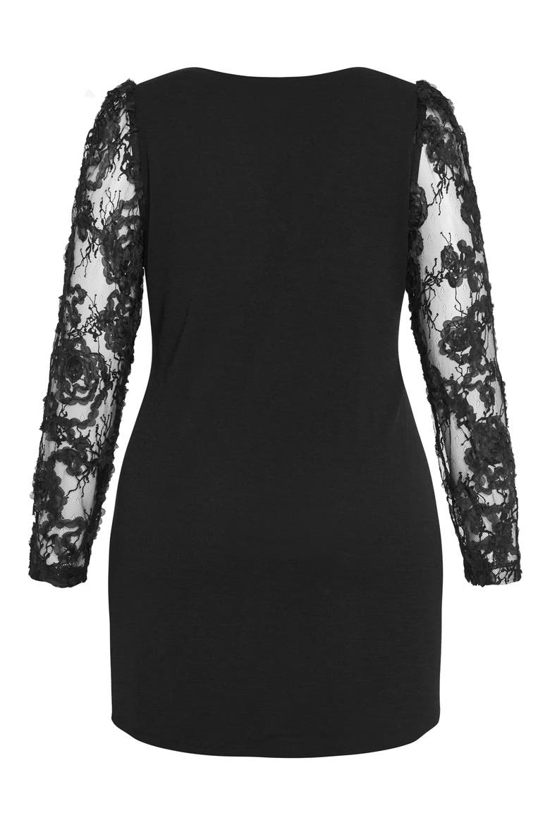 Keyla Sheer Long Sleeve Ponte Shift Minidress, Alternate, color, BLACK