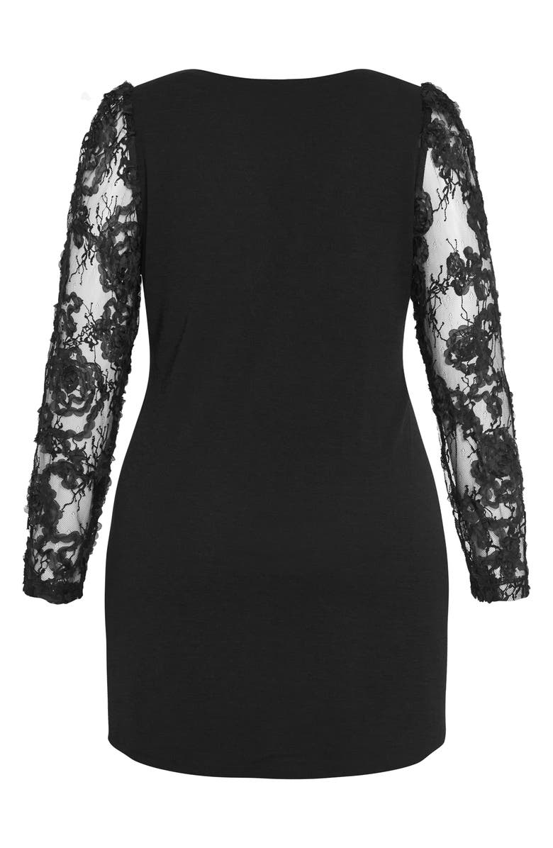 City Chic Keyla Sheer Long Sleeve Ponte Shift Minidress, Alternate, color, 