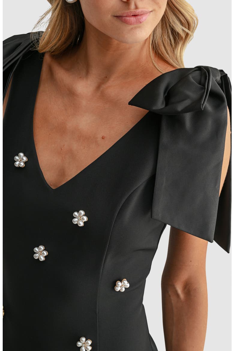 Bow Shoulder Embellished Minidress, Alternate, color, BLACK