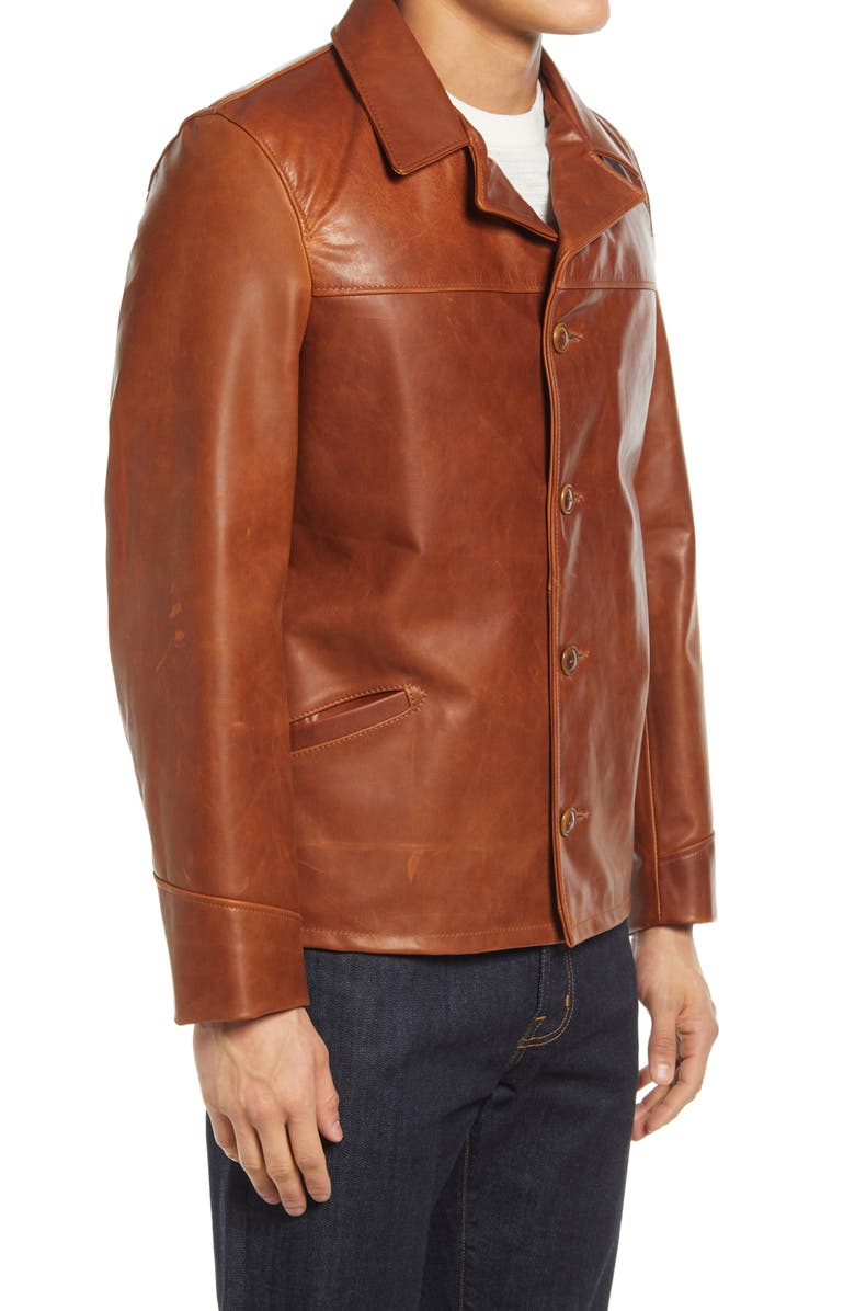 Schott NYC Cowhide Leather Car Coat, Alternate, color, 