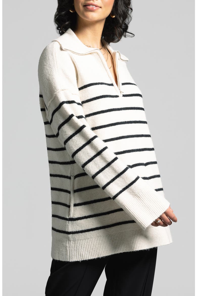 Coralie Stripe Quarter Zip Sweater, Alternate, color, IVORY BLACK STRIPE