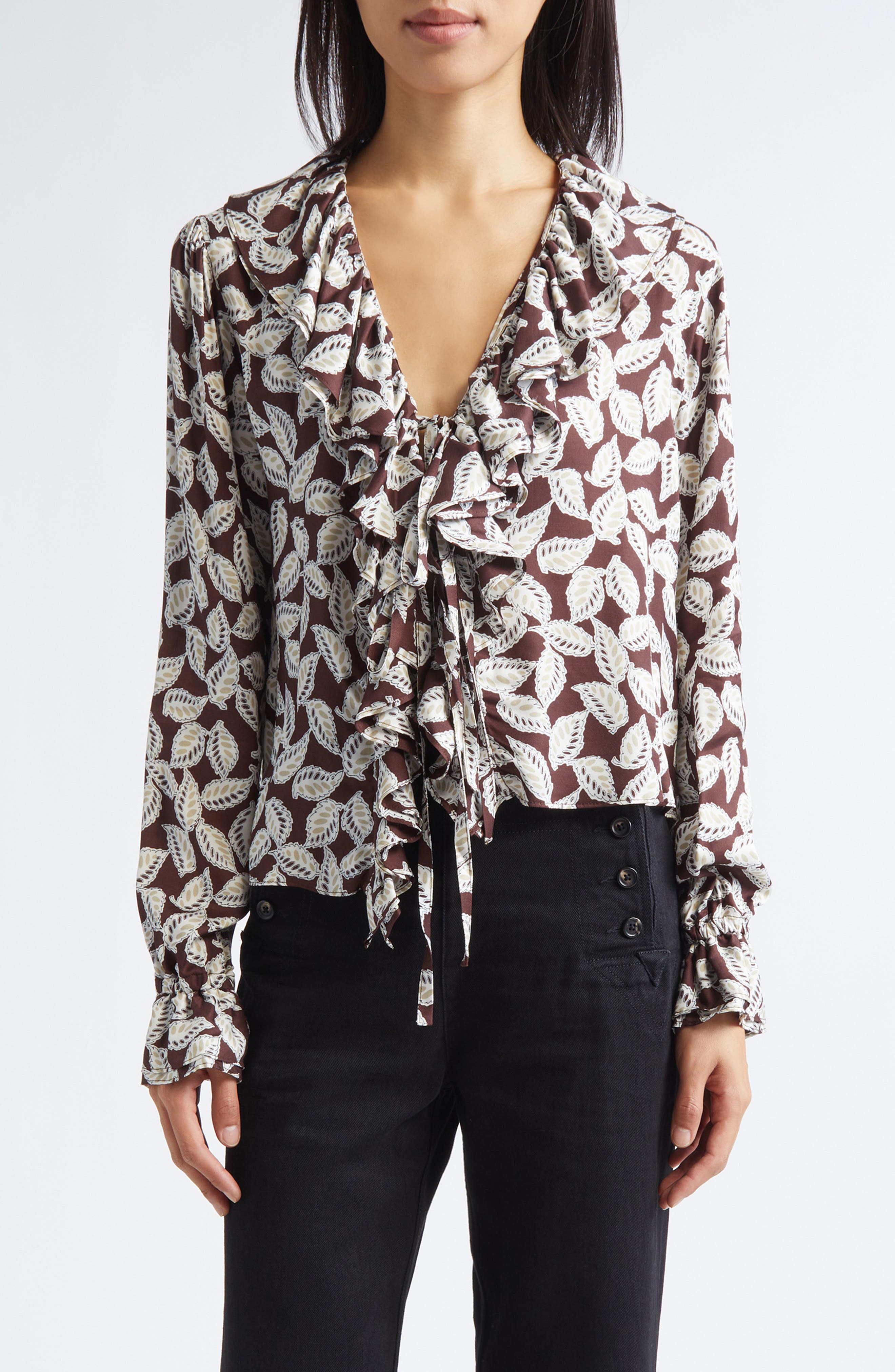 Paper Birch Print Tie Front Top