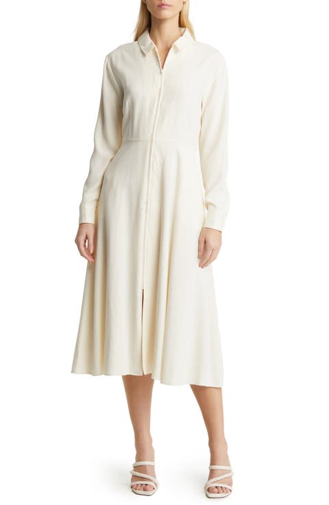 Front Zip Long Sleeve Midi Dress
