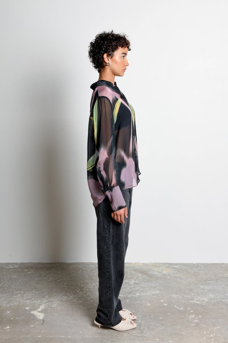 Kali Sheer Organza Long Sleeve Button-Down, Alternate, color, Shadow Iris