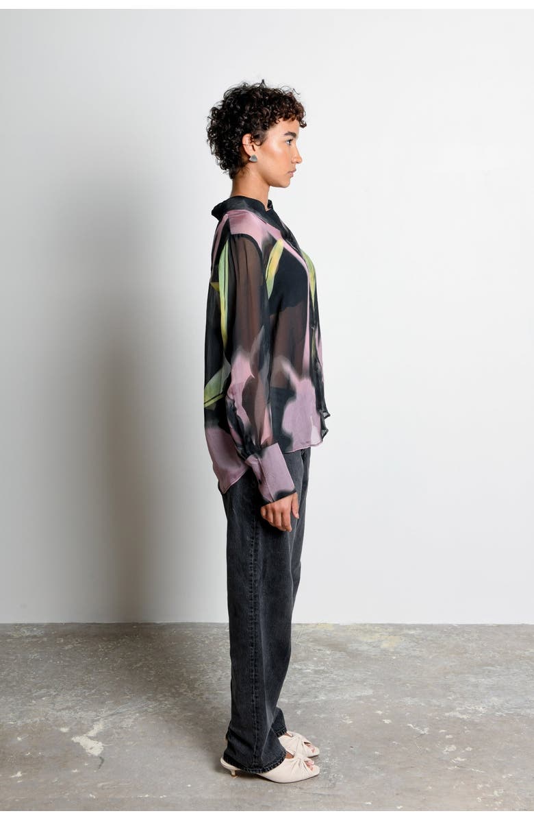 Untitled in Motion Kali Sheer Organza Long Sleeve Button-Down, Alternate, color, Shadow Iris
