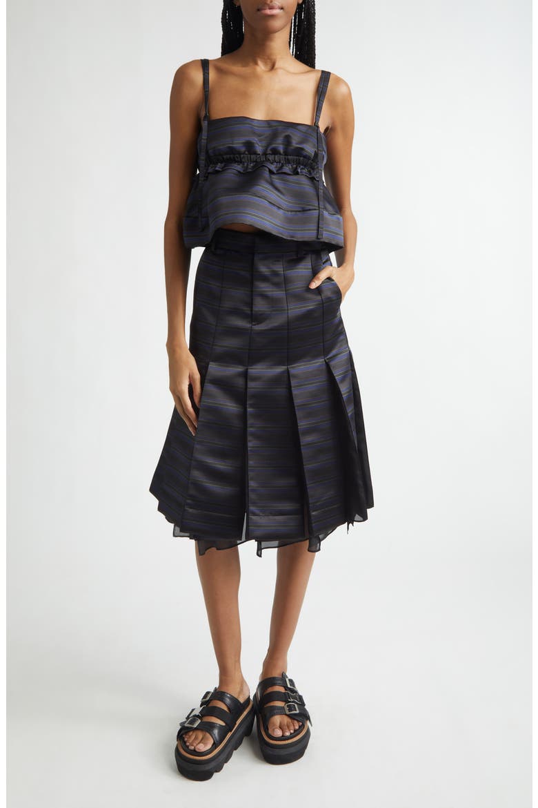 Pleated Horizontal Stripe Skirt, Alternate, color, BLACK/ NAVY