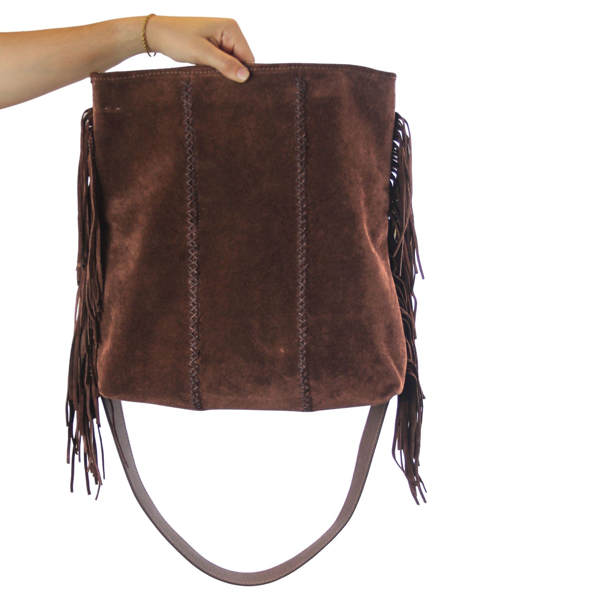 Fringe Suede Crossbody Messenger Bag, Alternate, color, Coffee Brown