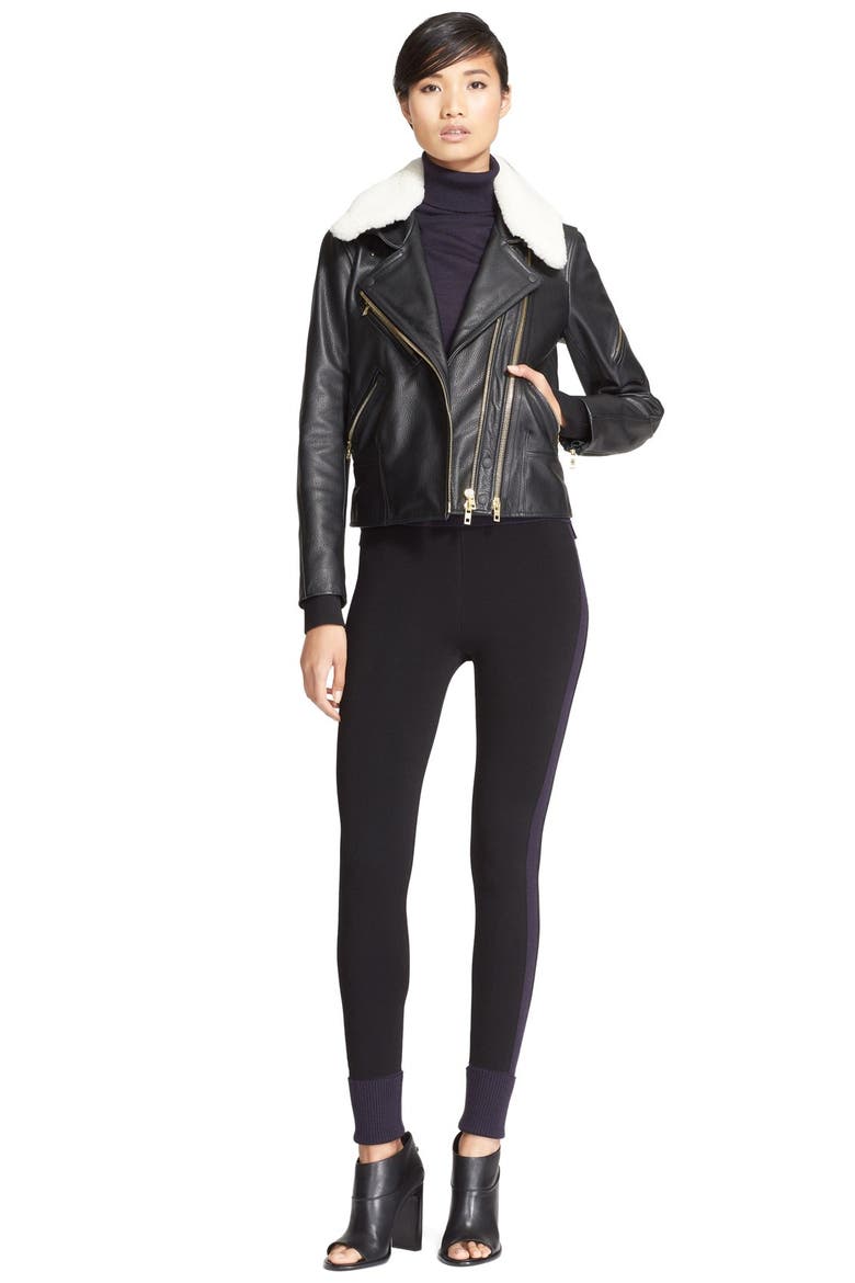 'Minerva' Leather & Shearling Biker Jacket, Alternate, color, BLACK