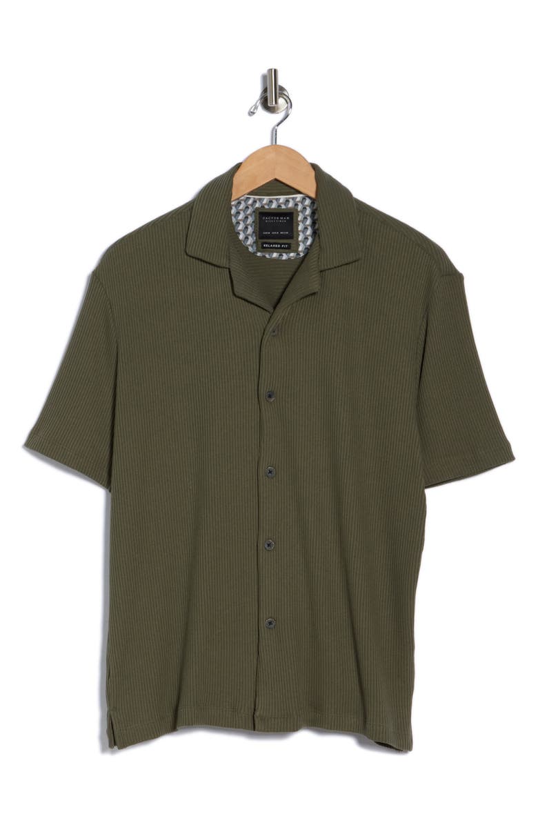 Cactus Man Vertical Stripe Knit Camp Shirt, Alternate, color, Olive