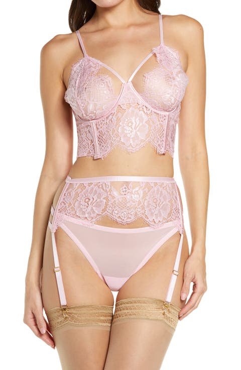 Lace Longline Underwire Bra, Garter Belt & Thong Set
