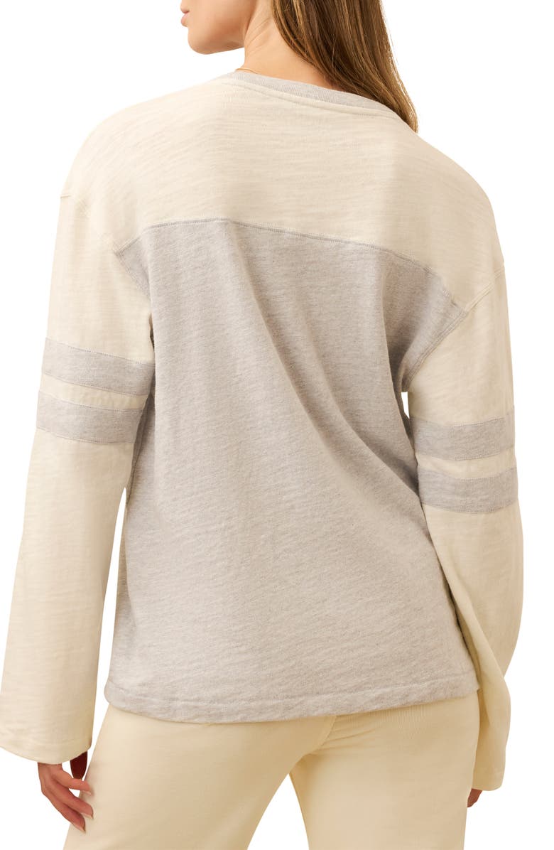 Faherty Sunwashed Varsity Long Sleeve Organic Cotton Slub T-Shirt, Alternate, color, Light Grey Heather Varsity
