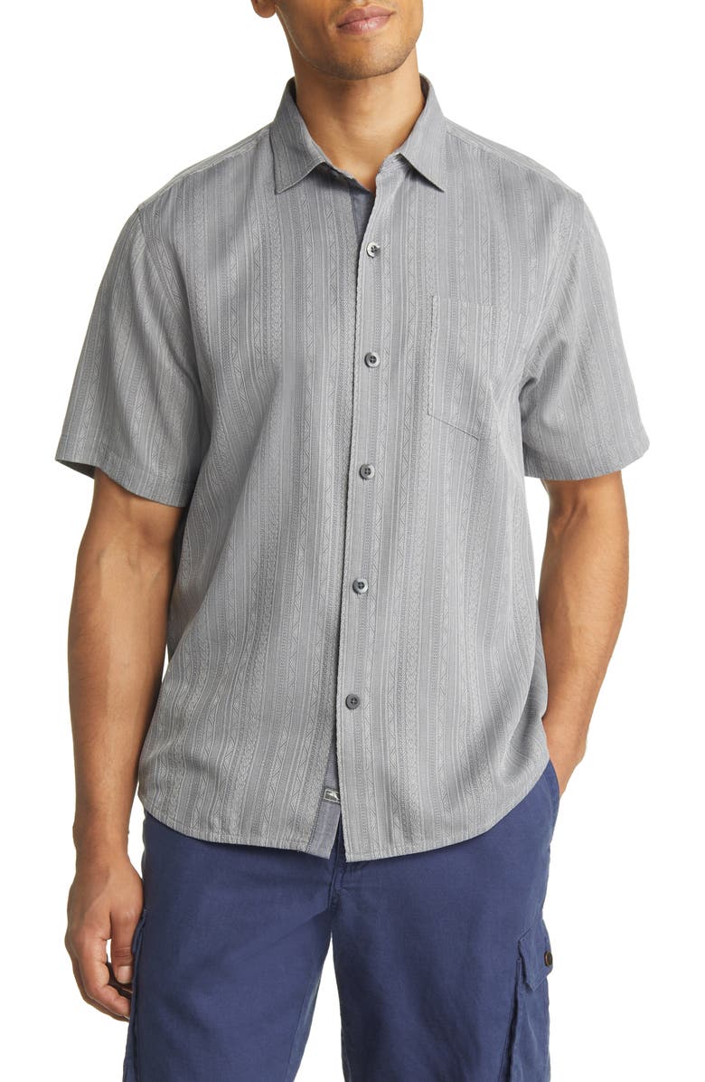 Tommy Bahama Salt Island Stripe Short Sleeve Silk Button-Up Shirt, Main, color, 