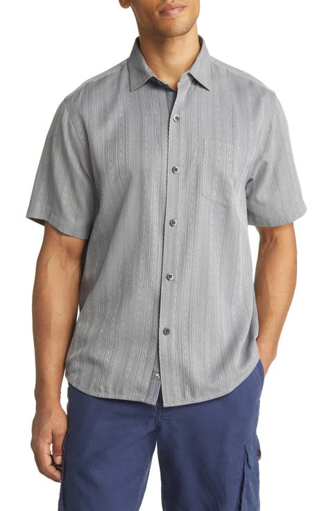Salt Island Stripe Short Sleeve Silk Button-Up Shirt