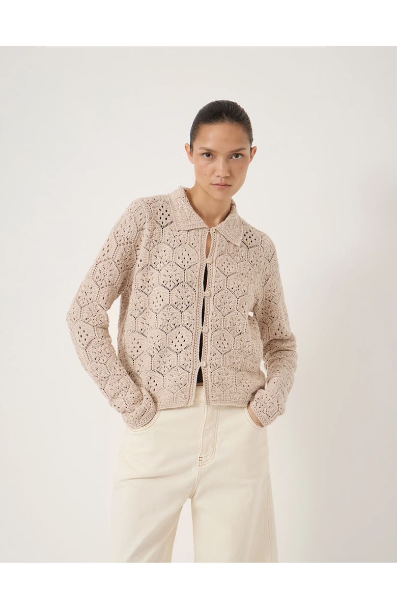 Hush Crochet Cotton Long Sleeve Cardigan, Main, color, Ecru White