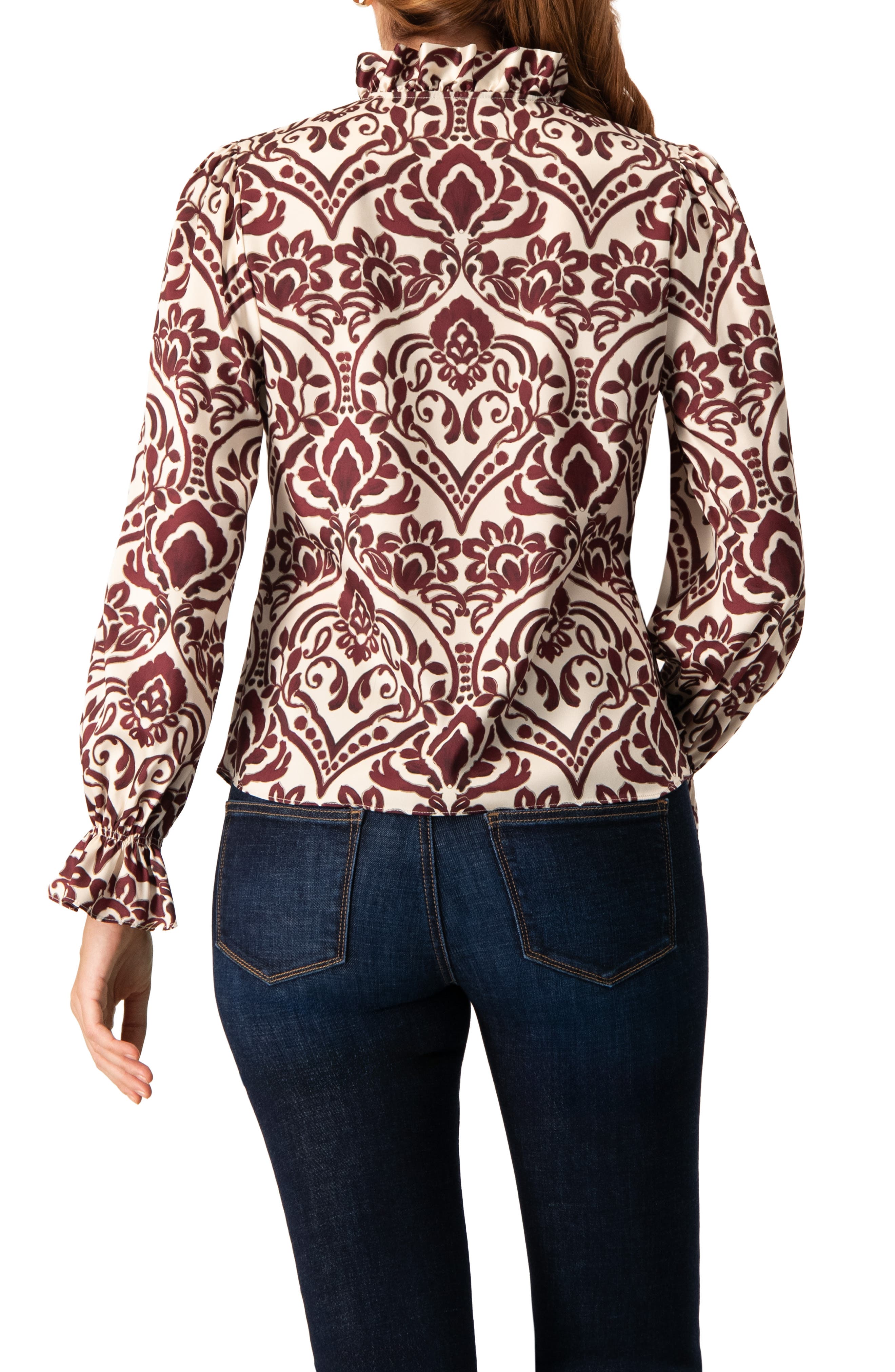 Ruffled V-Neck Abstract Blouse - image 2