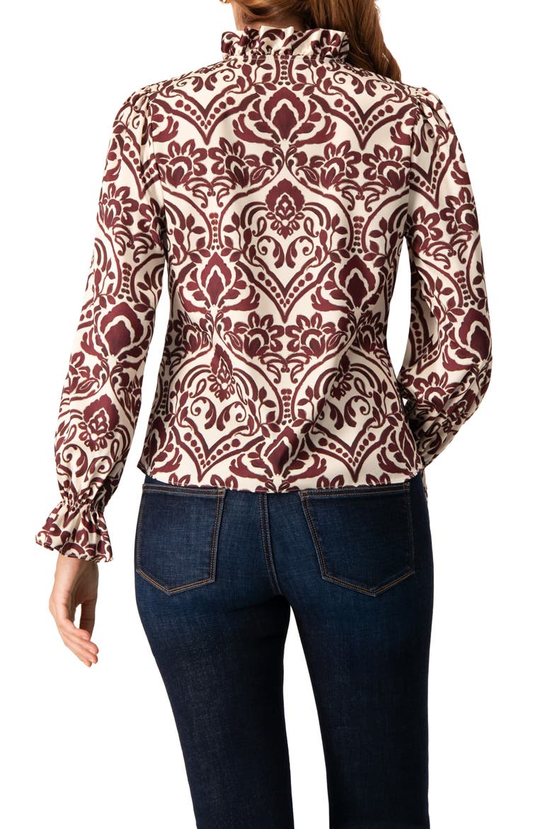Ruffled V-Neck Abstract Blouse, Alternate, color, Wine
