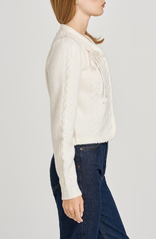 Wayf X Sara Walker Jackie Velvet Bow Cable Stitch Cardigan In White