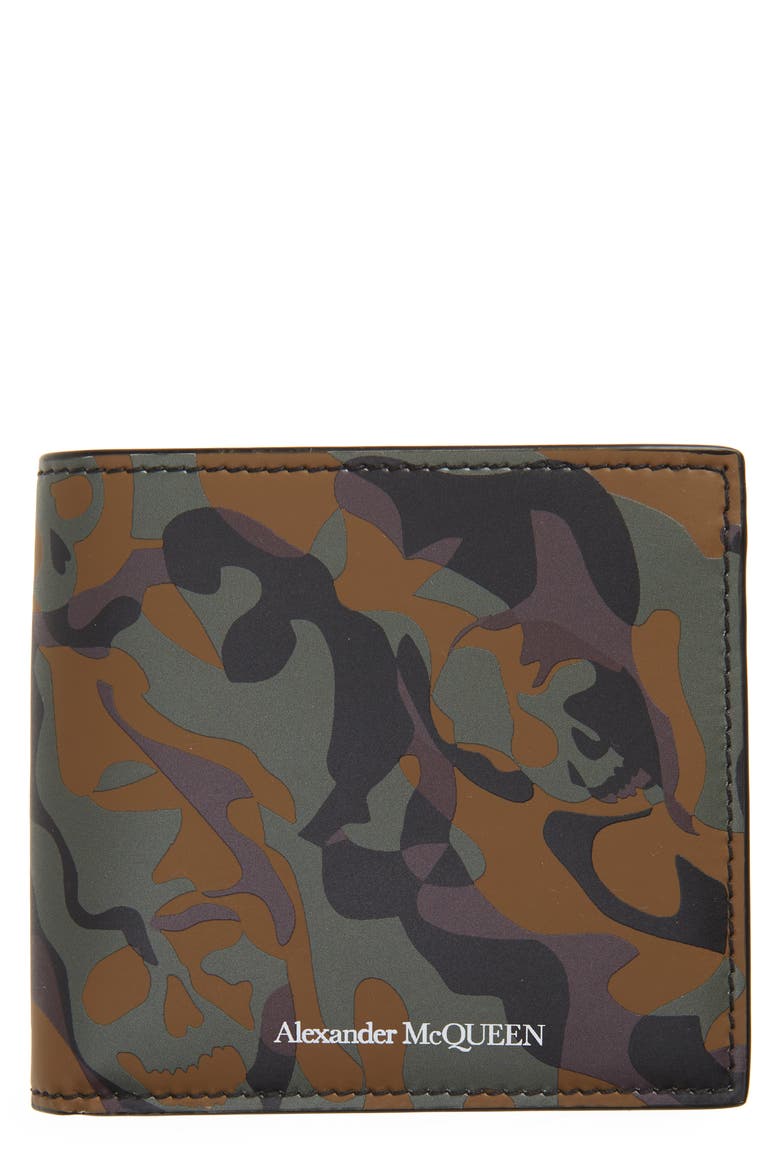 Alexander McQueen Camo Leather Billfold Wallet, Main, color, MILITARY
