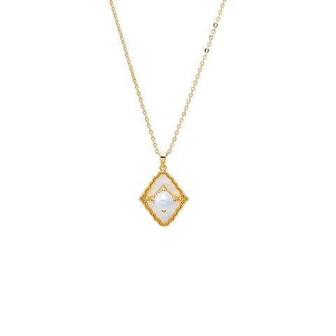 Mother of Pearl Geometric Frame Pendant Necklace