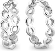 DEVATA Infinity Hoop Earrings in Rhodium Plated Sterling Silver