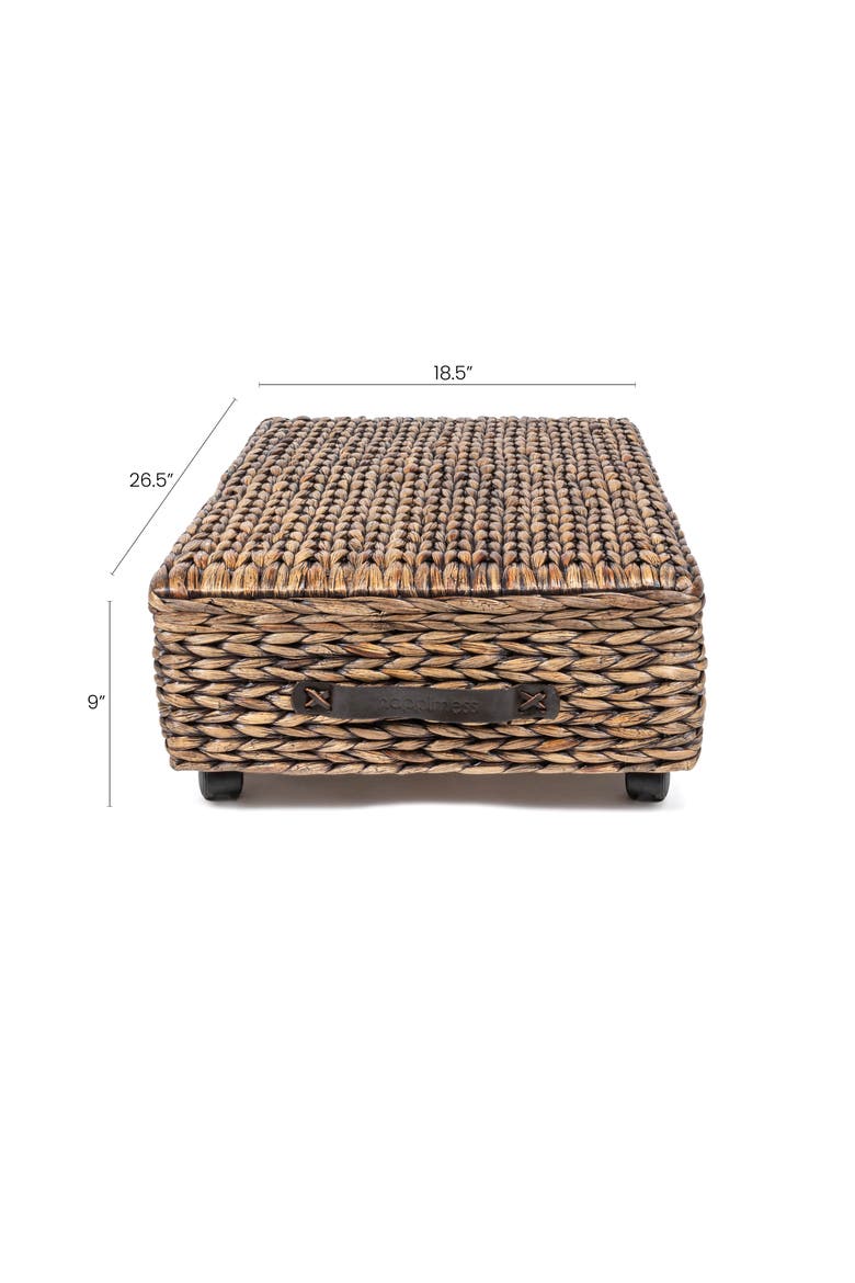 Chett Minimalist Hand-Woven Hyacinth/Wood Underbed Storage Bin with Wheels and Handles, Alternate, color, Brown Wash