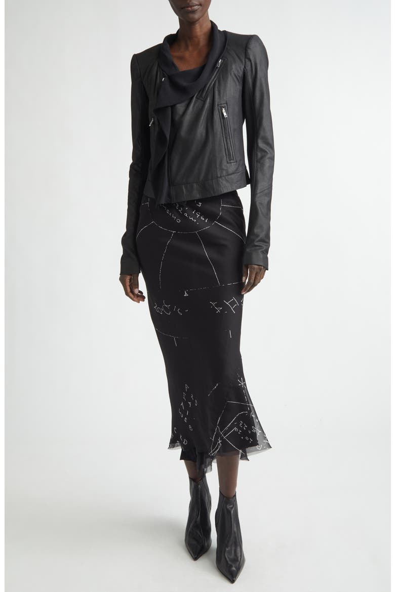 Print Bias Cut Silk Skirt, Alternate, color, BLACK/ MILK
