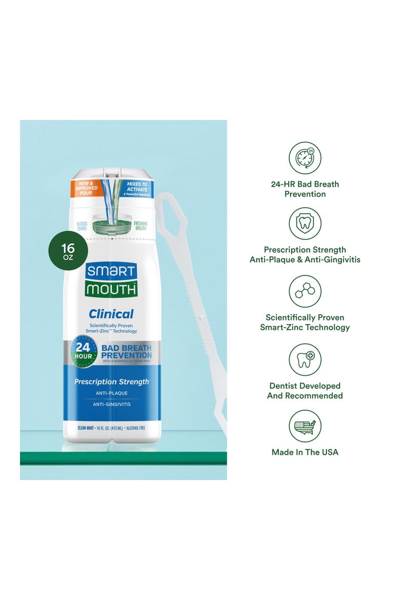 Clinical Zinc Activated Mouthwash with Tongue Cleaner Clean Mint 16 fl oz, Alternate, color, Clean Mint