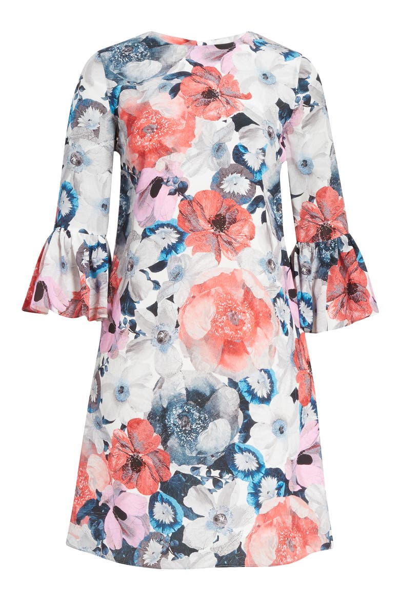Floral Silk Shift Dress, Alternate, color, WHITE/ PINK