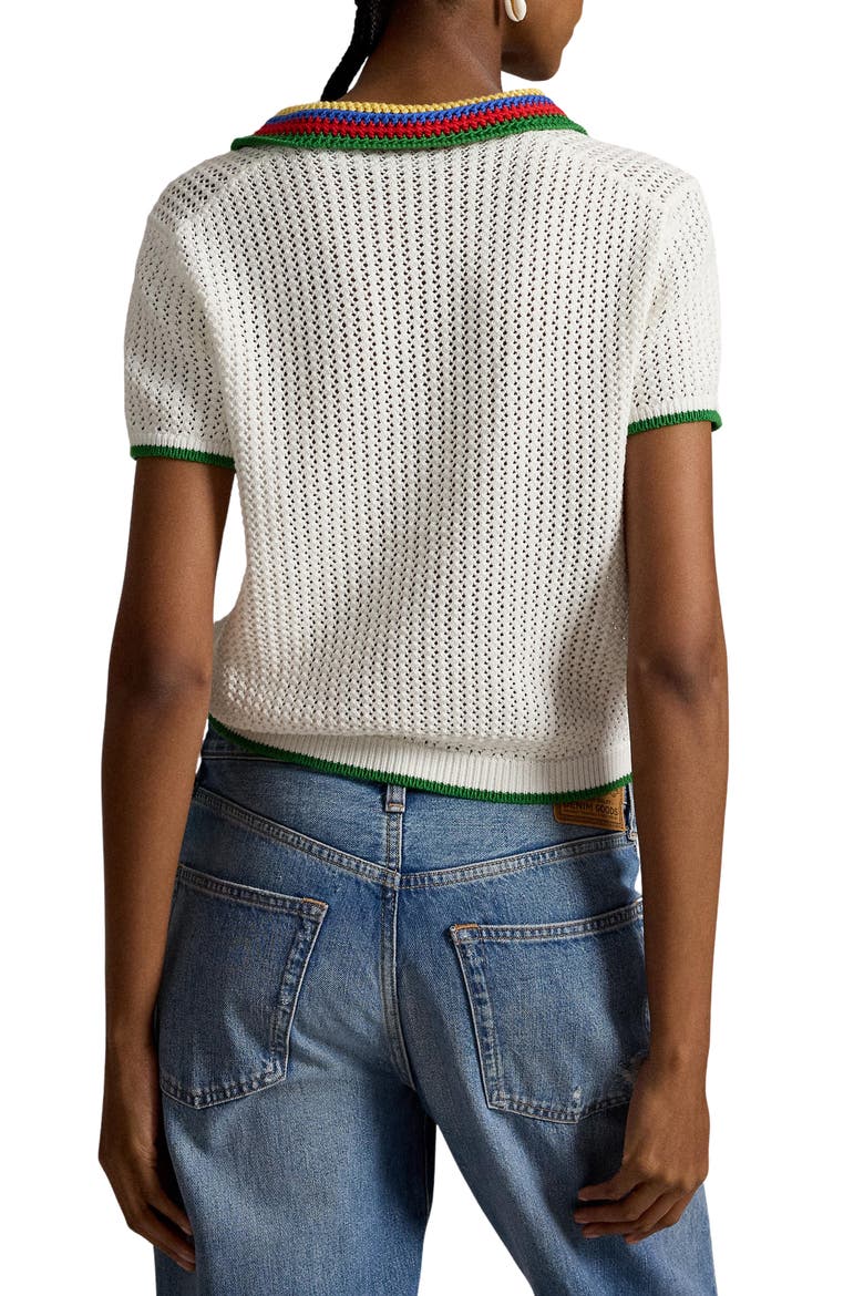 Pointelle Knit Short Sleeve Polo, Alternate, color, WHITE MULTI