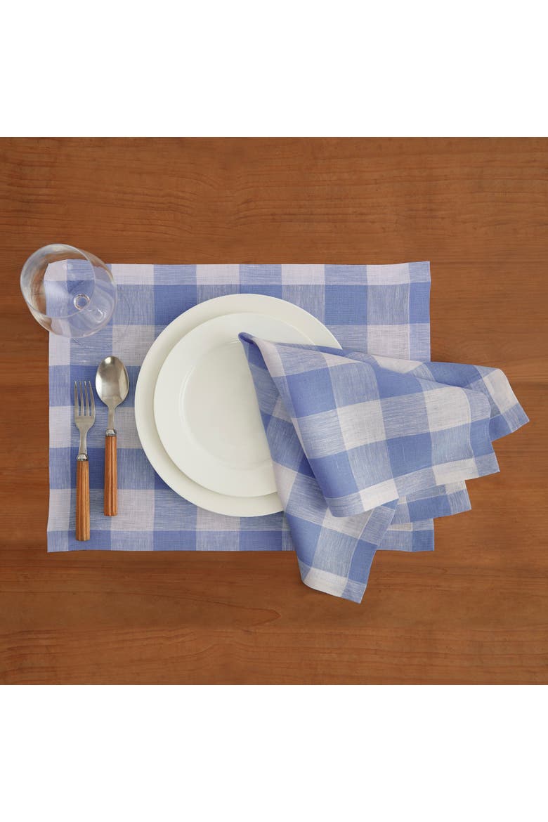 Linen Placemats Set of 4, 14 x 19" - Buffalo Check, Alternate, color, Hydrangea Blue