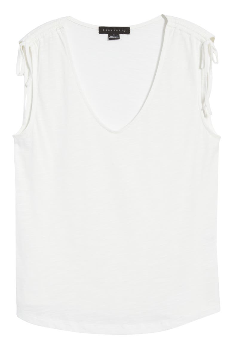 Drawstring Shoulder Cotton Blend Tank Top, Alternate, color, WHITE