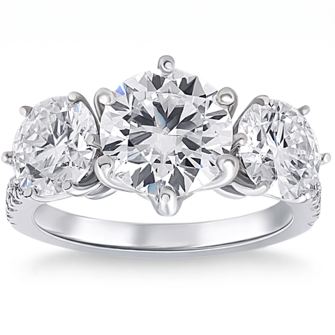 6 1/4 Ct Three Stone Diamond Engagement Ring Lab Grown Gold