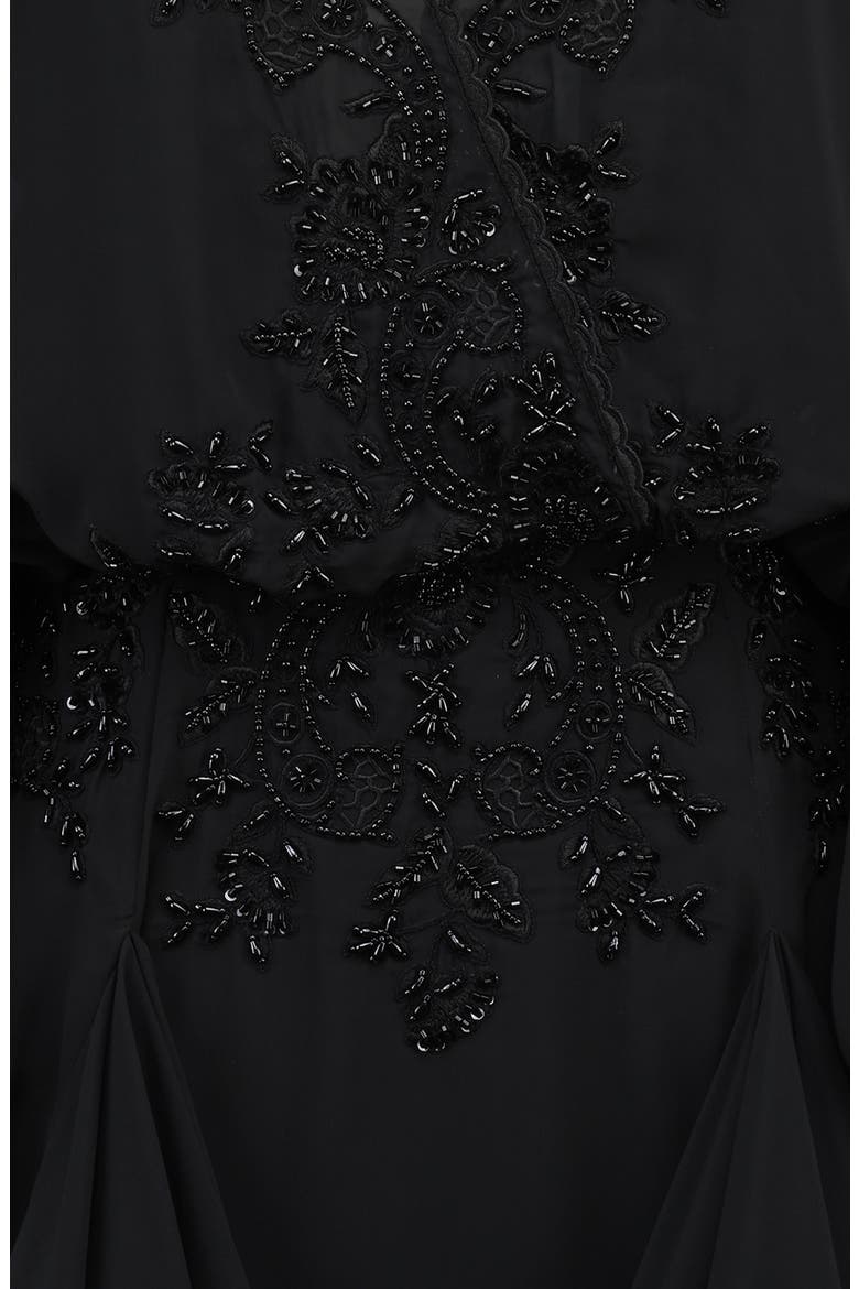 Gianna Beaded Godet Long Sleeve Minidress, Alternate, color, BLACK