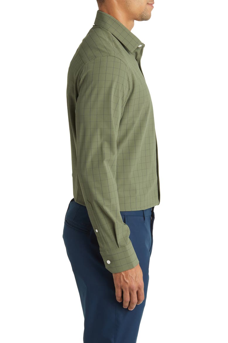 Leeward Trim Fit Plaid Performance Button-Up Shirt, Alternate, color, SAGE LEXINGTON PLAID