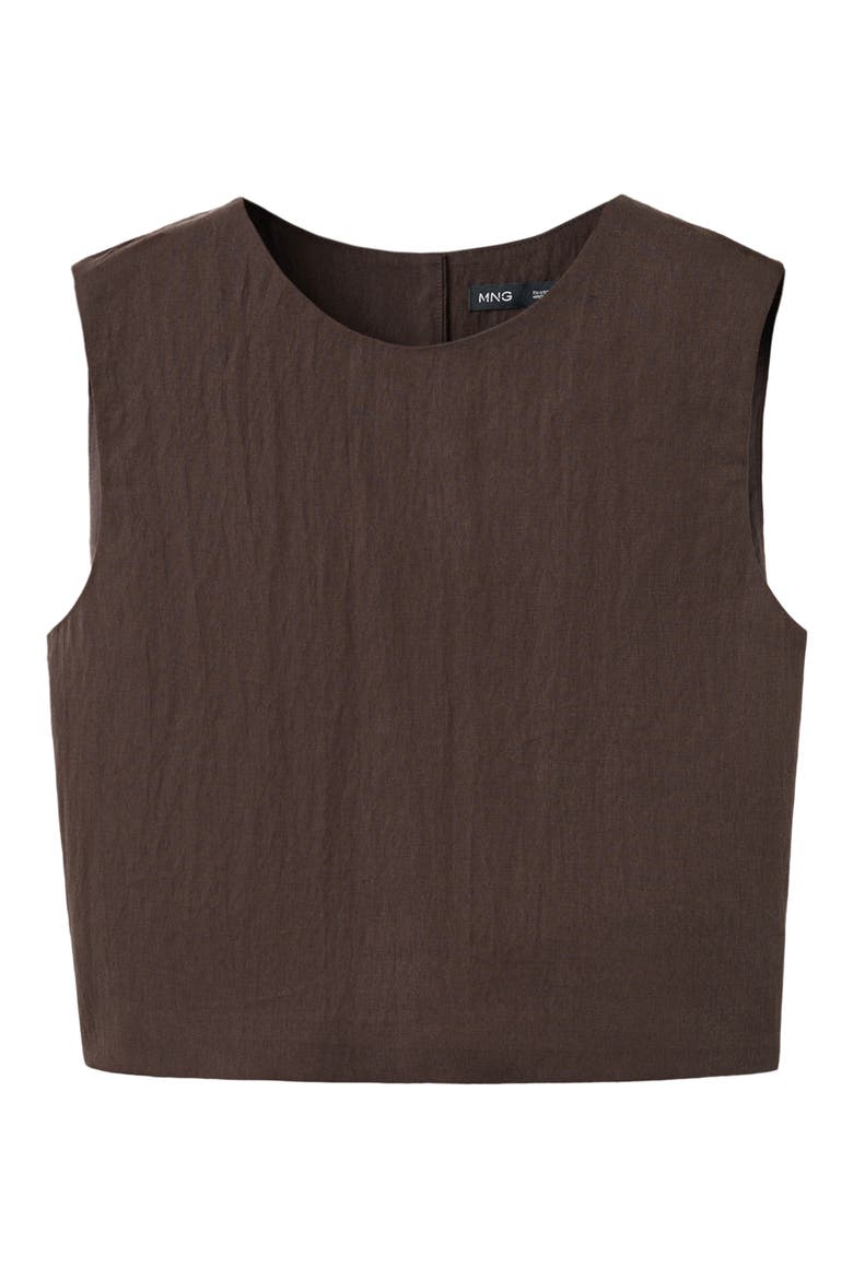 Boxy Crop Back Button Top, Alternate, color, CHOCOLATE