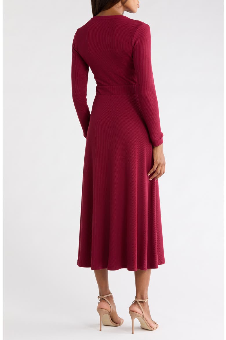 Ashton Long Sleeve Thermal Knit Midi Dress, Alternate, color, BURGUNDY
